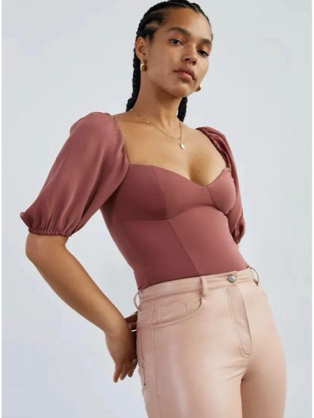 Wilfred Novella Blouse Puff Sleeve Cropped Top Smocked Square Neck Sz 2XS